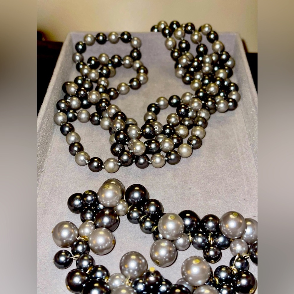 Vintage Signed RMN (Roman) Faux Pearl Long Necklace and bracelet Set.